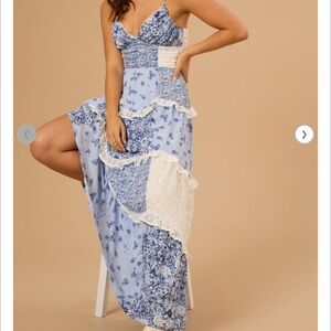 ARULA Blue and White Floral Maxi Dress